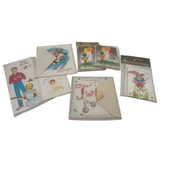 Vintage Lot of Birthday Baby Greeting Cards 12 Year Old Twins Packs of Invites - Picture 1 of 14